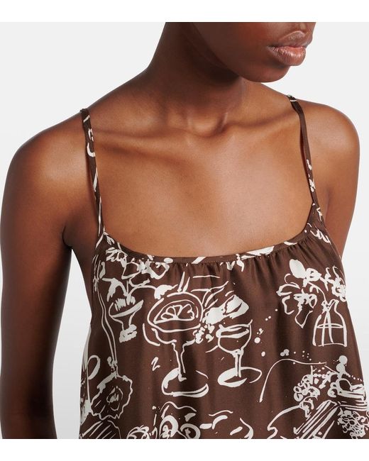 Asceno Brown Napoli Printed Silk Twill Maxi Dress
