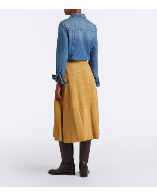 Polo Ralph Lauren Natural Belted Suede Midi Skirt