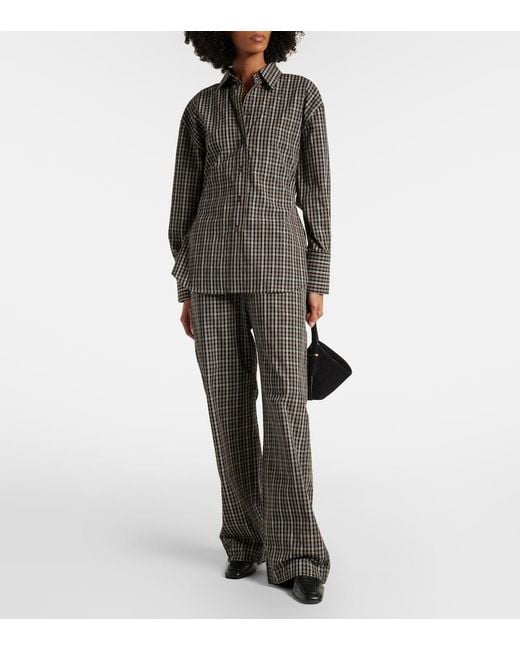 Rohe Gray Checked Cotton Wide-Leg Pants