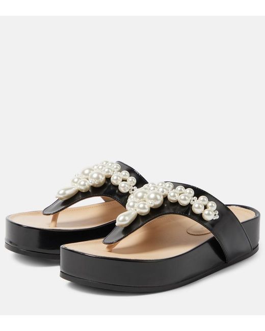 Simone Rocha Black Embellished Leather Thong Sandals