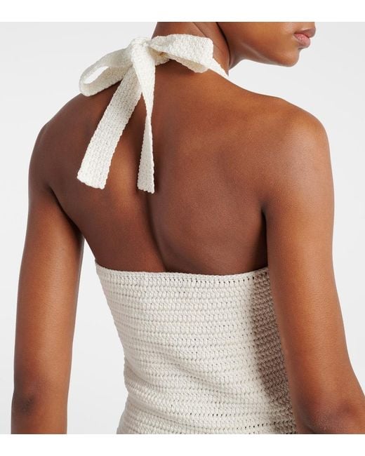 Oscar de la Renta White Crochet Cotton Maxi Dress