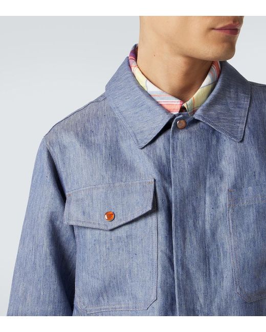 God's True Cashmere Blue Linen Denim Jacket With Carnelian for men
