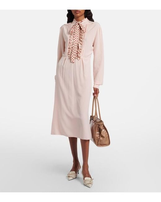 Prada Pink Belted Polka-Dot Silk Midi Dress