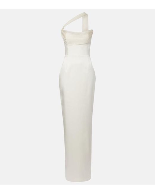 The New Arrivals Ilkyaz Ozel White Julietta Scarf-Detail Silk Gown