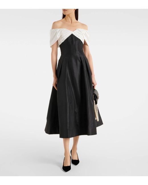 Rebecca Vallance Black Eliza Off-Shoulder Midi Dress