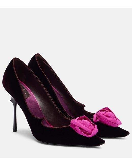 Roger Vivier Purple Rose Vivier 100 Floral Velvet Pumps