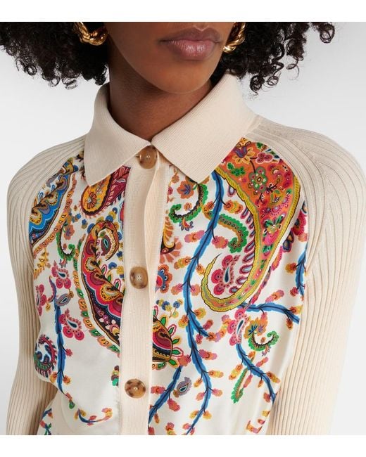 Etro Metallic Paisley Belted Cotton And Silk Cardigan