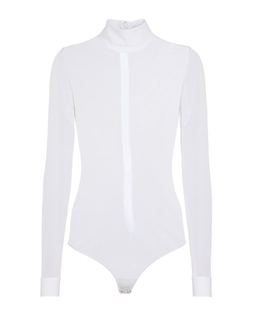 Burberry White Sheer Turtleneck Bodysuit