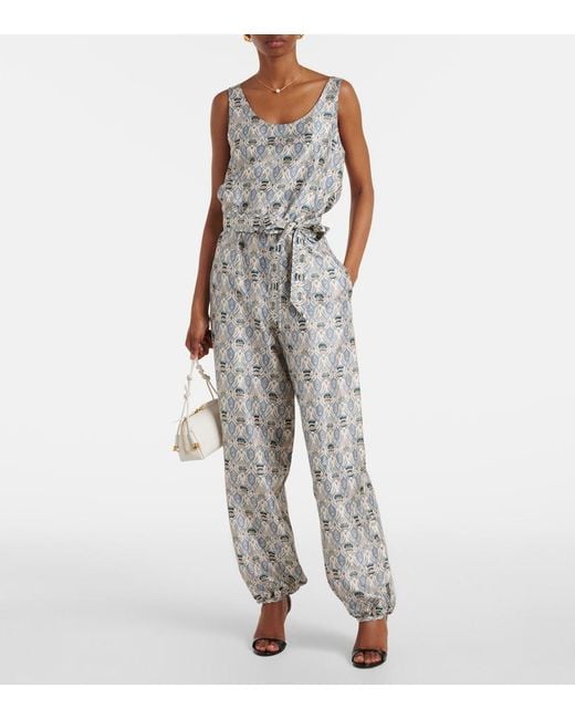 Loro Piana Gray Nadia Printed Silk Shantung Jumpsuit