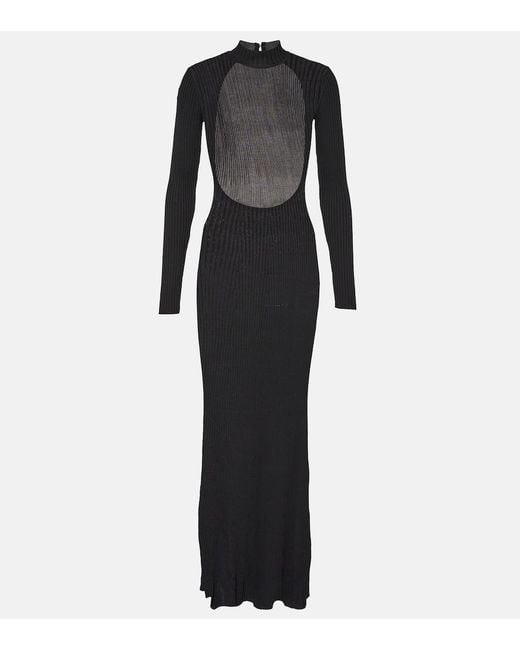 Staud Black Palmira Ribbed-Knit Maxi Dress
