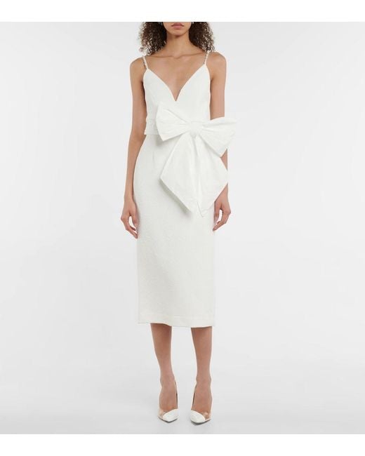Rebecca Vallance White Bridal Genevieve Bow-trimmed Crepe Midi Dress
