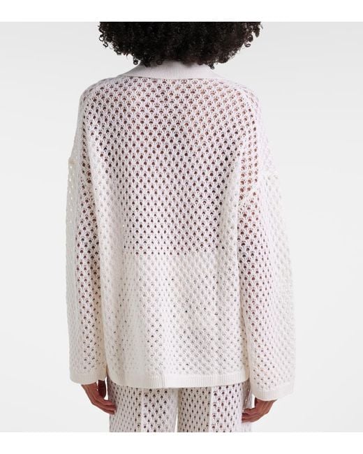 Jardin Des Orangers White Open-Knit Wool And Cashmere Cardigan
