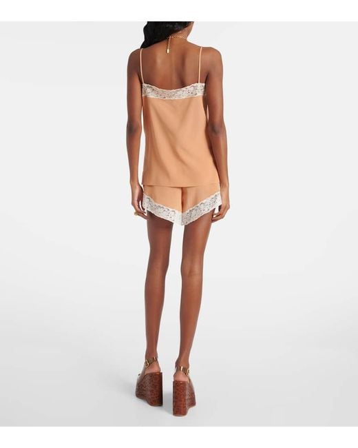 Top Lencero De Seda Con Encaje Chloé de color Natural