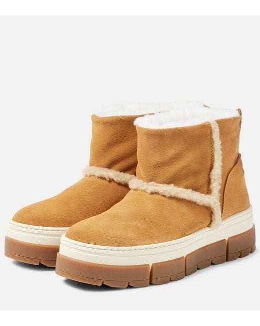 Bogner Natural Shearling-Lined Suede Ankle Boots