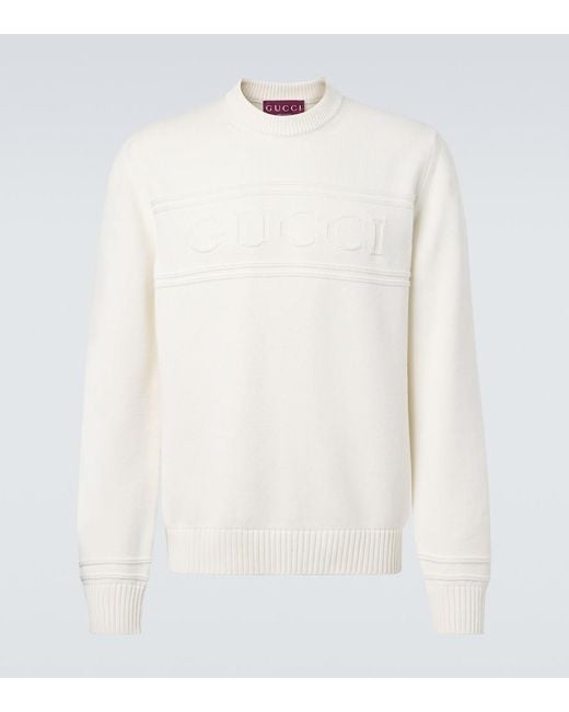 Gucci White Logo Cotton And Wool Sweater for men