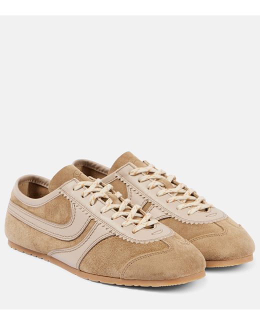Dries Van Noten Natural Leather-Suede Lace-Up Low-Top Sneakers