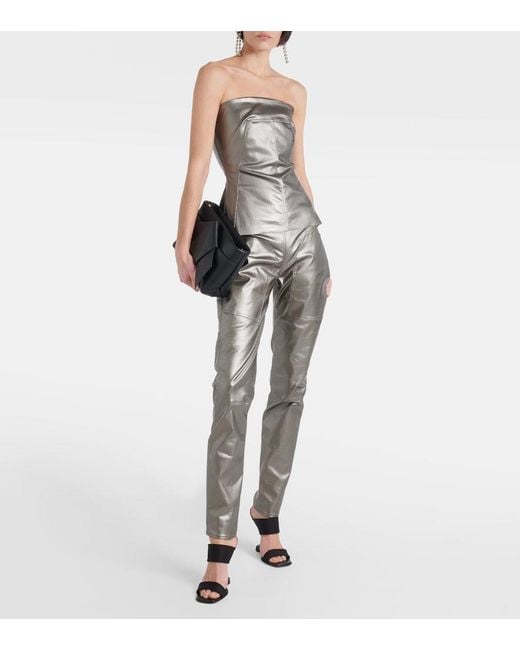 Rick Owens Green Metallic Denim Leggings