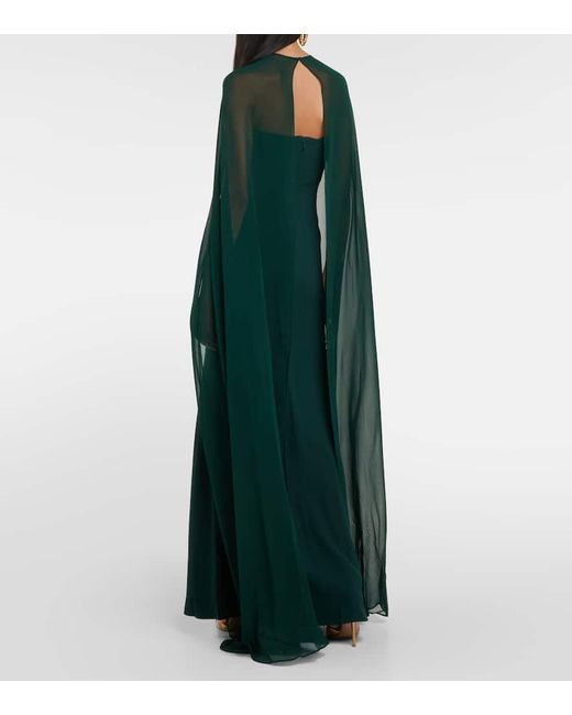 Roland Mouret Green Caped Strapless Satin Crepe Gown