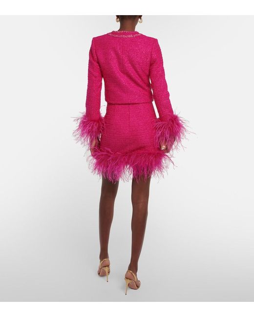 Rebecca Vallance Pink Feather-trimmed Tweed Miniskirt