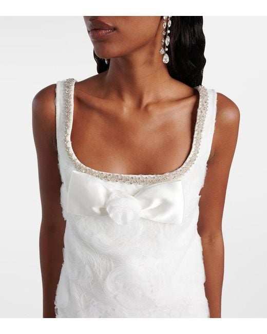 Self-Portrait White Embellished Floral Tulle Minidress