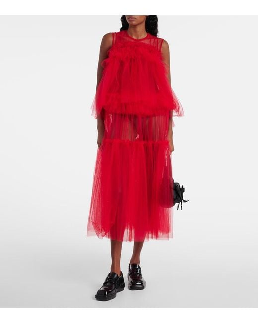 Noir Kei Ninomiya Red Sheer Tulle Maxi Dress