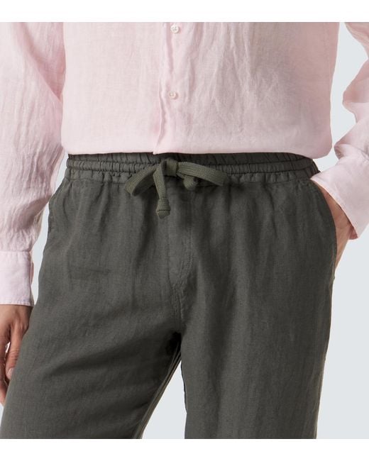 Fedeli Gray Linen Straight Pants for men