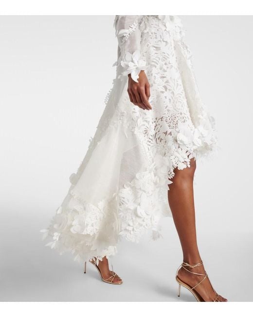 Zimmermann White Tranquillity Linen And Silk Organza Midi Dress