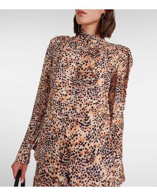 Isabel Marant Brown Lamia Leopard-Print Ruffled Blouse