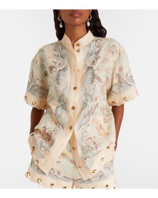 Zimmermann Natural Printed Linen Shirt
