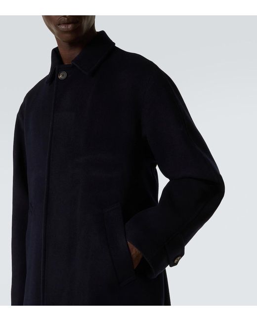 Saman Amel Blue Belted Wool Overcoat for men