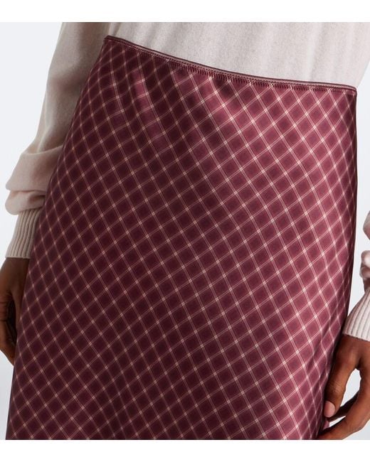 Vince Purple Plaid Satin Midi Skirt