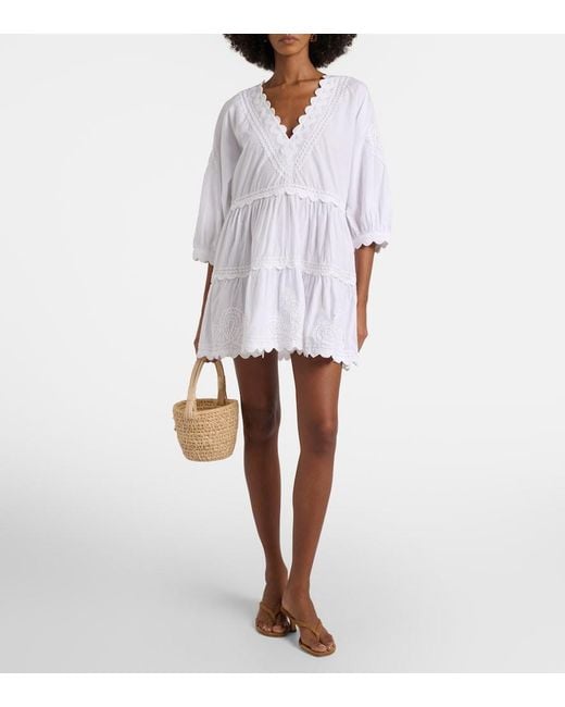 Juliet Dunn White Embroidered Cotton Poplin Minidress