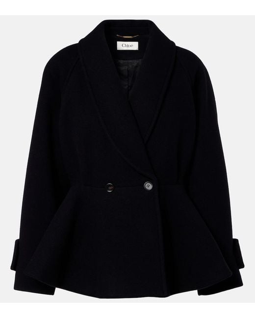 Chloé Black Peplum Wool-Blend Coat