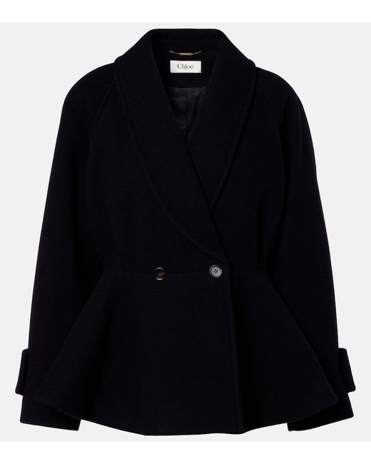 Chloé Black Peplum Wool-Blend Coat