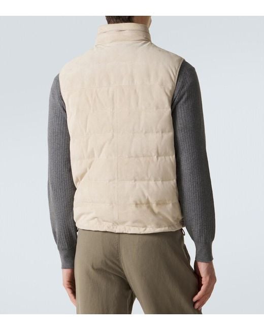 Brunello Cucinelli Natural Suede Down Vest for men