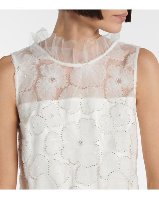 Self-Portrait White Bridal Bow-Detail Beaded Satin Minidress