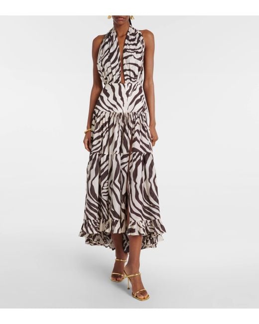 Alexandra Miro White Marie Rose Zebra-Print Cotton Maxi Dress