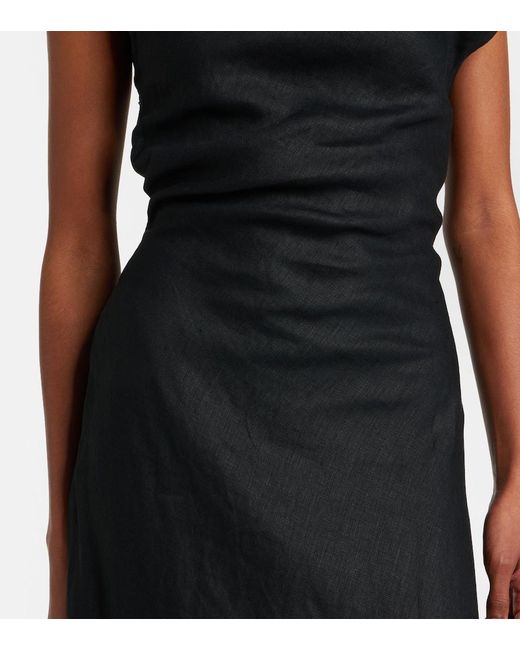 Faithfull The Brand Black Sius Asymmetric Linen Midi Dress