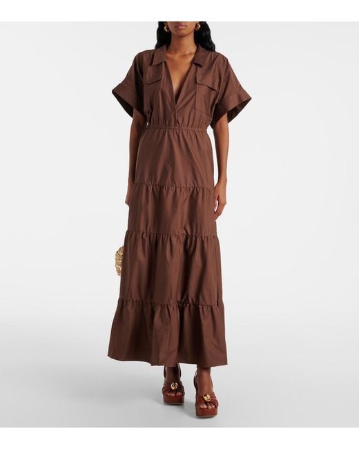 Adriana Degreas Brown Tiered Cotton Shirt Dress