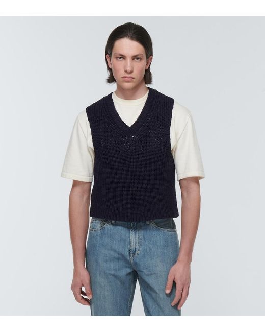 Our Legacy Blue Intact Ribbed-Knit Cotton Sweater Vest for men