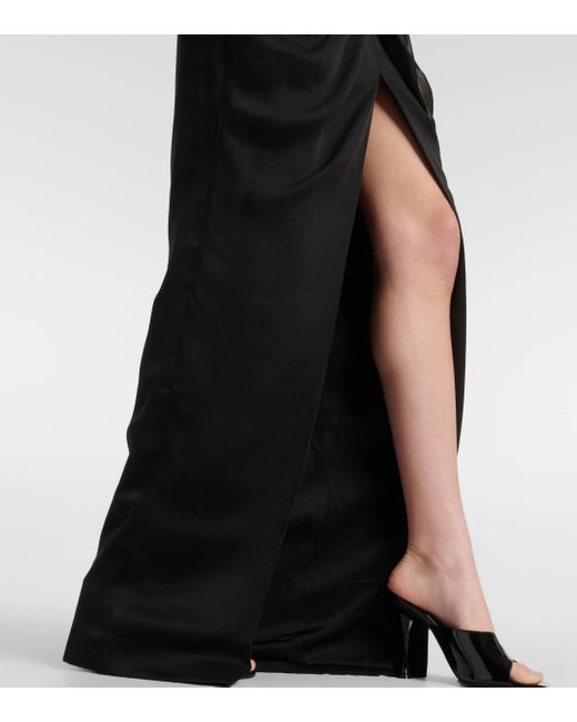Rasario Black Floral-applique Chiffon Gown