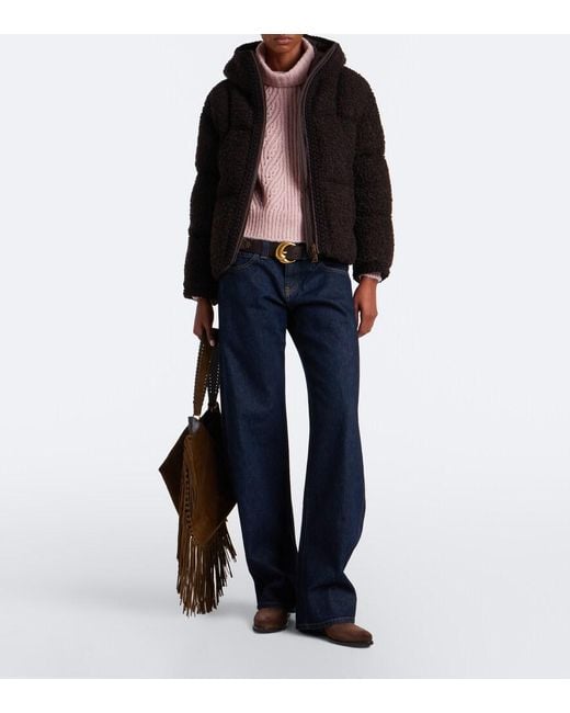 Moncler Black Cristallin Wool-Blend Teddy Down Jacket