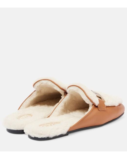 Tod's Natural Catena Shearling-lined Leather Slippers