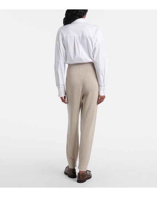 Brunello Cucinelli Natural Ribbed-Knit Cashmere-Blend Tapered Pants