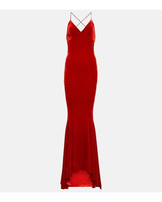Norma Kamali Red Fishtail Velvet Gown