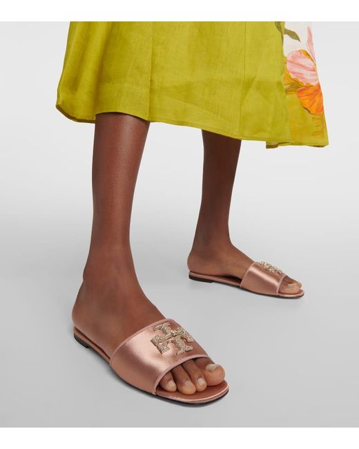 Tory Burch Natural Verzierte Pantoletten Eleanor Aus Satin