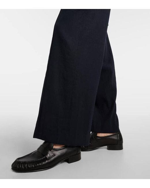 Vince Blue Linen-Blend Wide-Leg Pants