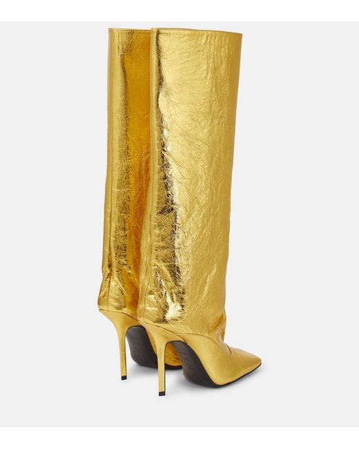 The Attico Yellow Sienna Crinkled Laminated Leather Knee-High Boots 105Mm