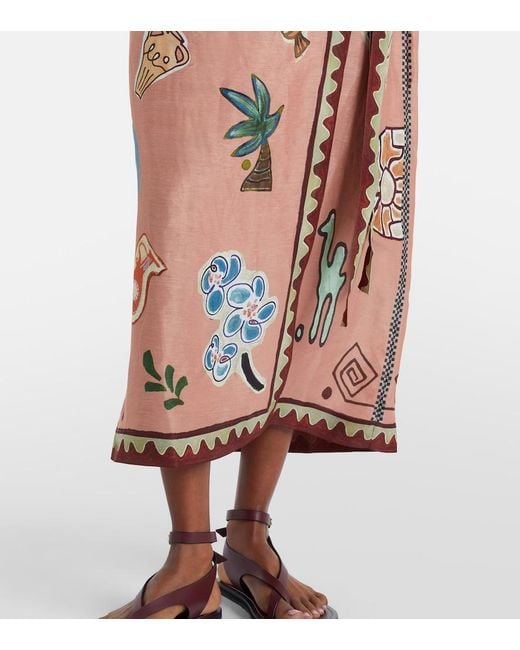 ALÉMAIS Pink Linen And Silk-Blend Wrap Midi Dress