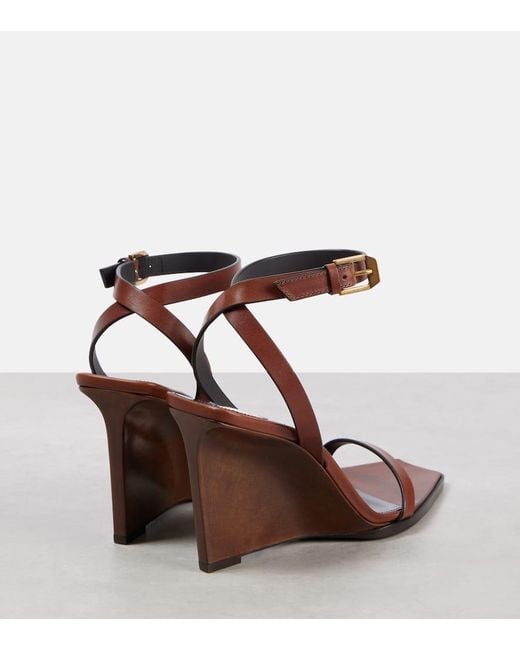 Saint Laurent Brown May 90 Leather Wedge Sandals